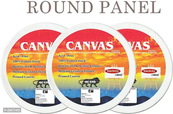 Variety Canvas 4 INCH ROUND CANVAS PANEL Cloth Medium Grain Board Canvas  Set of 3   PURE WHITE