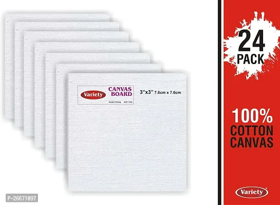 variety 3 x 3 BOARD CANVAS Cotton Medium Grain Board Canvas  Set of 24   PURE WHITE-thumb0