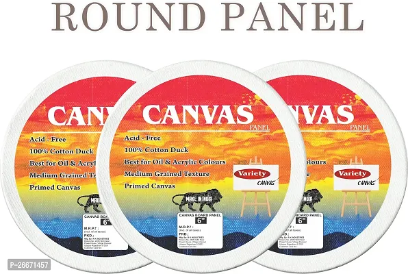 Variety Canvas 6 INCH ROUND CANVAS PANEL Cloth Medium Grain Board Canvas  Set of 3   PURE WHITE