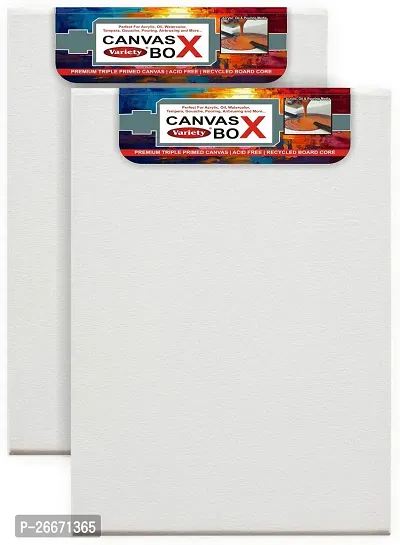 Variety Canvas 12 x 16 Pre Box Canvas Artist Grade Pack of 2 Cotton Medium Grain Board Canvas, Pre Stretched Canvas  Set of 2   White