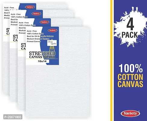 variety 10 x 14 STRETCHED CANVAS BOARD Cotton Medium Grain Stretched Canvas Board  Set of 4   White-thumb0