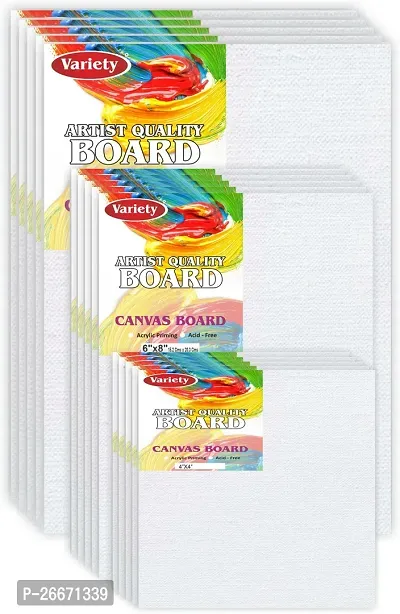 Variety Canvas 8x10 [5] 6x8 [5] 4x4 [5] Artist canvas board Cotton Medium Grain Board Canvas, Primed Canvas Board  Set of 15   White-thumb2