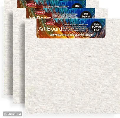 Variety Canvas 8 x 8 GESSO PRIMED ART BOARD ARTIST GRADE PACK OF 3 Acrylic Acrylic Coated Acrylic Primed Board, Primed Canvas Board  Set of 3   White