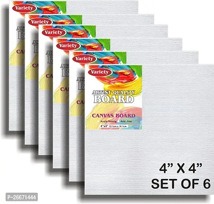 Variety Canvas VARIETY CANVAS 4 x 4 BOARD PACK OF 6 Cotton Medium Grain Board Canvas  Set of 6   PURE WHITE-thumb2