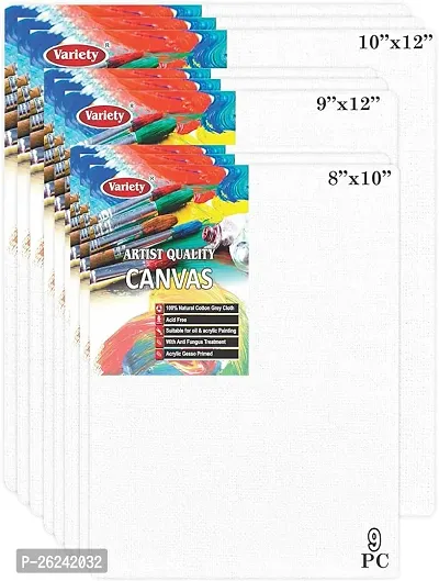 Variety Canvas 8 X 10 And 9 X 12 And 10 X 12 Inch, A4 Canvas Boards For Painting, Different Size Combo Pack, White Color