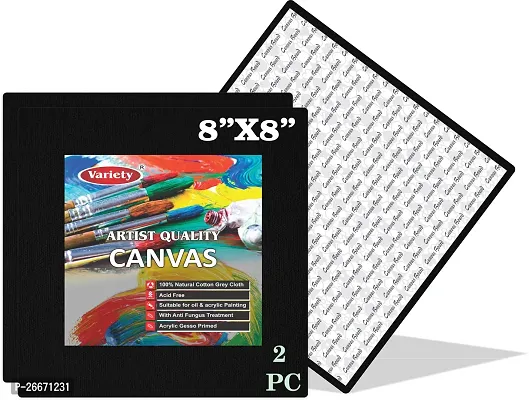 variety 8 x 8 BLACK CANVAS BOARD Cotton Medium Grain Board Canvas, Primed Canvas Board  Set of 2   Black