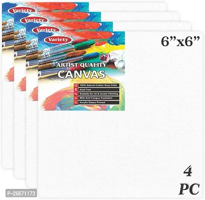 variety 6 x 6 CANVAS BOARD Cotton Medium Grain Primed Canvas Board  Set of 4   PURE WHITE