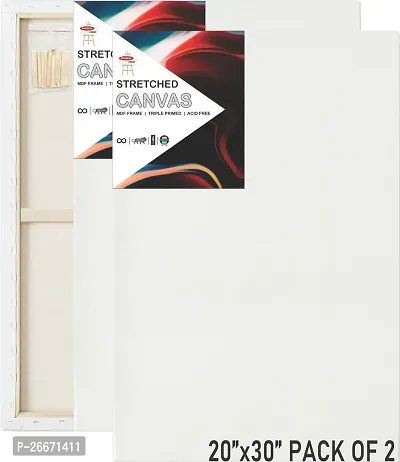 Variety Canvas 20 x 30 STRETCHED CANVAS Cotton Medium Grain Stretched Canvas Board, Pre Stretched Canvas, Primed Canvas Board, Board Canvas  Set of 2   PURE WHITE