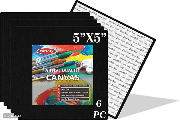 variety 5 x 5 BOARD CANVAS Cotton Medium Grain Board Canvas  Set of 6   Black