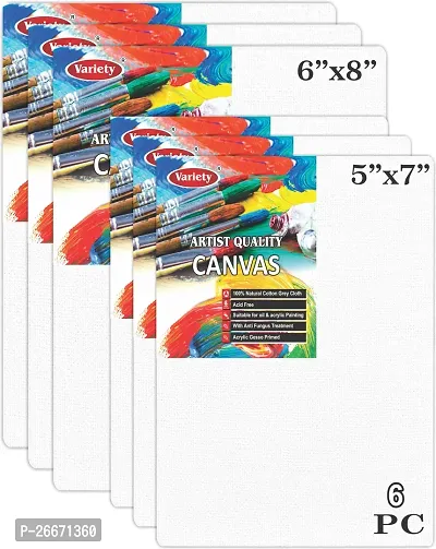 Variety Canvas 6 x 8 [3] 5 x 7 [3] Artist Canvas board Cotton Medium Grain Board Canvas, Primed Canvas Board  Set of 6   White