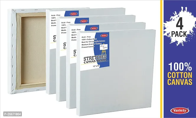 variety 12 x 14 STRETCHED CANVAS BOARD Cloth Medium Grain Stretched Canvas Board  Set of 4   PURE WHITE-thumb2