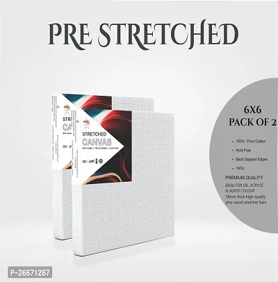 variety 6x 6 PRE STRETCHED CANVAS ARTIST GRADE TRIPLE LAYER PRIMED Cotton Medium Grain Stretched Canvas Board, Board Canvas, Pre Stretched Canvas, Canvas Pad  Set of 2   PURE WHITE