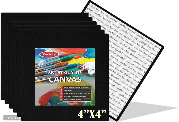 variety 4 x 4 BLK CANVAS BOARD Cotton Medium Grain Board Canvas  Set of 6   Black-thumb0