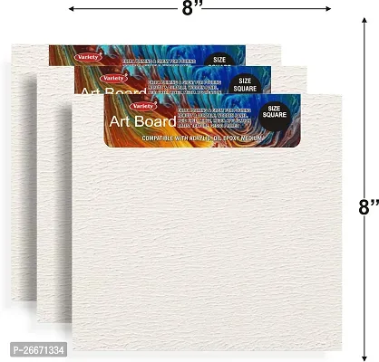 Variety Canvas 8 x 8 GESSO PRIMED ART BOARD ARTIST GRADE PACK OF 3 Acrylic Acrylic Coated Acrylic Primed Board, Primed Canvas Board  Set of 3   White-thumb2