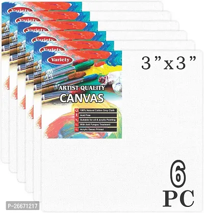 variety 3 x 3 CANVAS BOARD Cotton Medium Grain Board Canvas  Set of 6   White