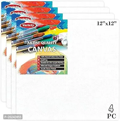 Variety Canvas 12 X 12 Inch Cotton Canvas Board For Painting, 7Oz Primed, Pack Of 4 Piece - White