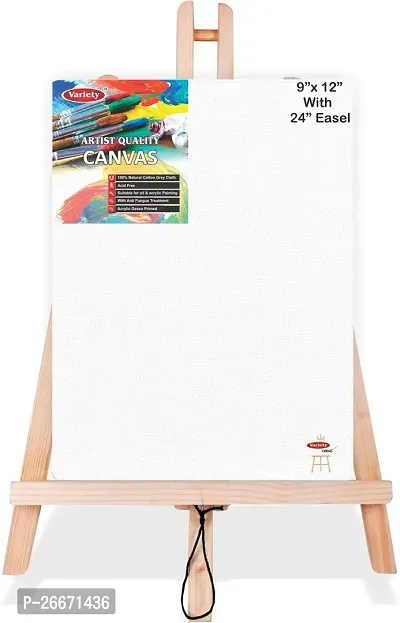 Variety Canvas 9x12 Canvas Board with 24 inch Easel Cotton Medium Grain Board Canvas  Set of 1   PURE WHITE-thumb0