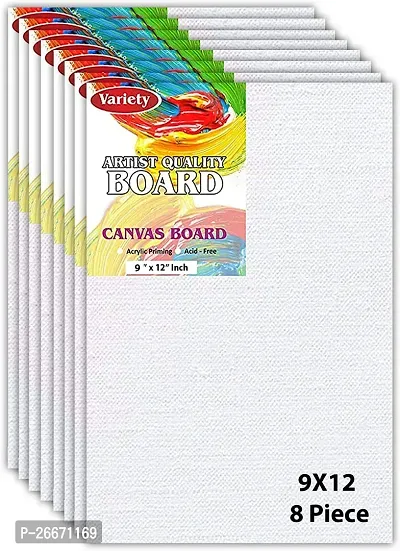 variety 9 x 12 BOARD CANVAS Cotton Medium Grain Board Canvas  Set of 8   PURE WHITE