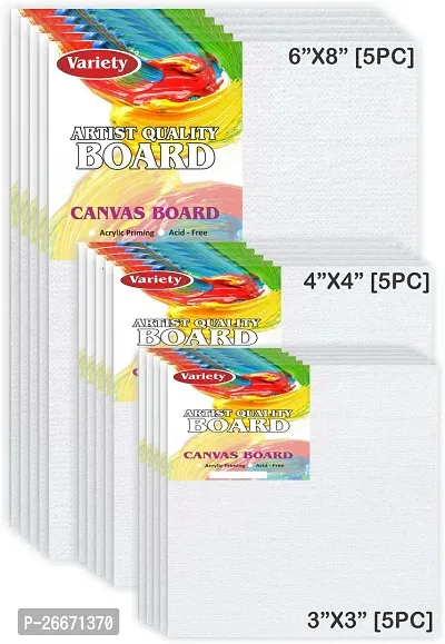 Variety Canvas 6x8 [5] 4x4 [5] 3x3 [5] Artist canvas board Cotton Medium Grain Board Canvas, Primed Canvas Board  Set of 15   White