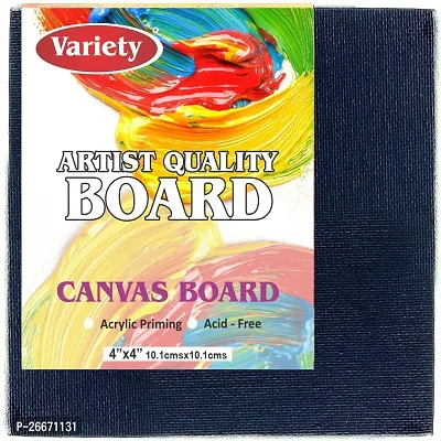 variety 4 x 4 BLK CANVAS BOARD Cotton Medium Grain Board Canvas  Set of 6   Black-thumb2