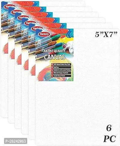Variety 5 X 7 Inch Cotton Canvas Board For Painting, 7Oz Primed, Pack Of 6 Piece