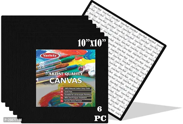 variety 10 x 10 CANVAS BOARD Cotton Medium Grain Board Canvas  Set of 6   Black
