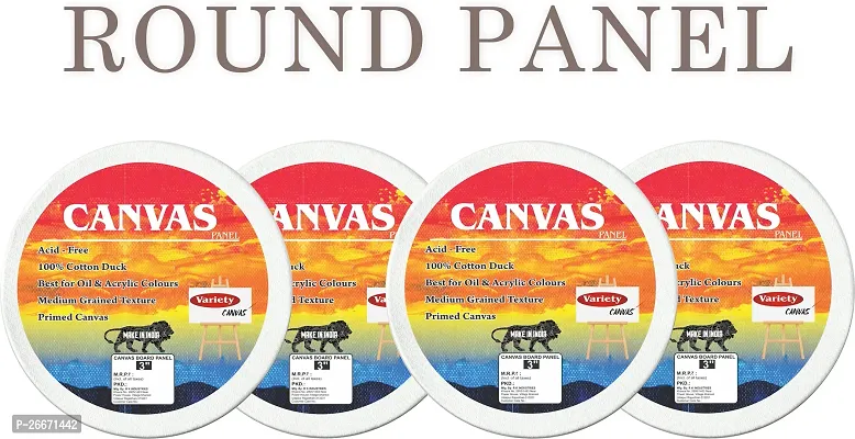 Variety Canvas 3 INCH ROUND CANVAS PANEL PACK OF 4 Cloth Medium Grain Board Canvas  Set of 4   PURE WHITE