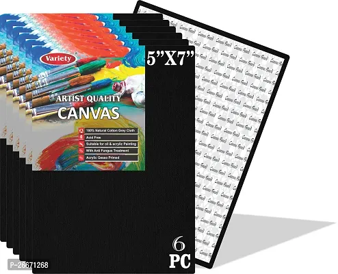 variety 5 x 7 BLACK CANVAS BOARD Cotton Medium Grain Board Canvas  Set of 6   Black