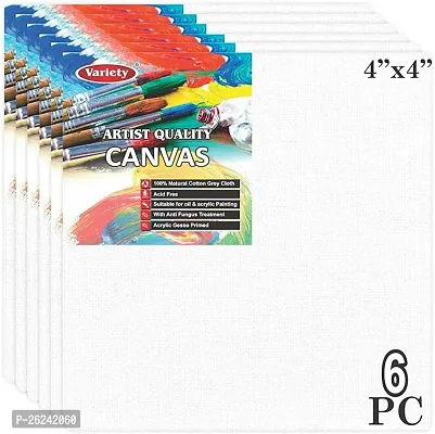 Variety 4 X 4 Inch Cotton Canvas Board For Painting, 7Oz Primed, Pack Of 6 Piece