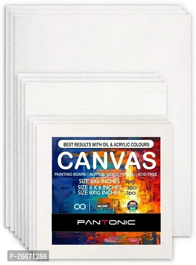 PANTONIC 8x10[3] 6x8[3] 6x6[3] Artists Canvas Board Cotton Medium Grain Board Canvas, Primed Canvas Board, Acrylic Primed Board  Set of 9   White