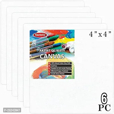 Variety 4 X 4 Inch Cotton Canvas Board For Painting, Pack Of 6 Piece, White Color