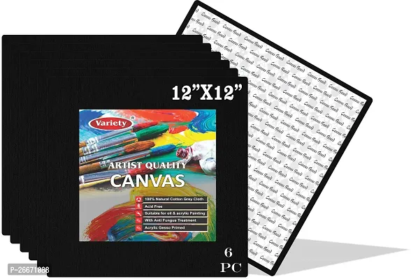 variety 12 x 12 BLK CANVAS BOARD Cotton Medium Grain Board Canvas  Set of 6   Black-thumb0