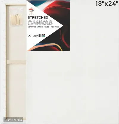 Variety Canvas 18 x 24 STRETCHED CANVAS Cotton Medium Grain Pre Stretched Canvas, Stretched Canvas Board, Board Canvas, Primed Canvas Board  Set of 1   PURE WHITE