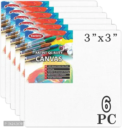 Variety 3 X 3 Inch Cotton Canvas Board For Painting, Pack Of 6 Piece - White