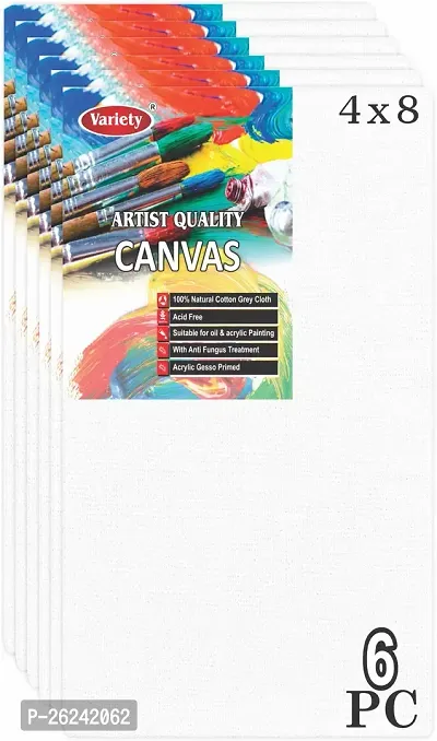 Variety Canvas 4 X 8 Inch Cotton Canvas Board For Painting, 5Oz Primed, Pack Of 6 Piece - White-thumb0