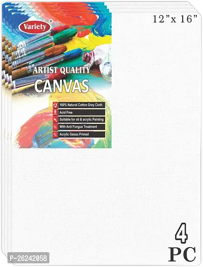 Variety 12 X 16 Inch Cotton Canvas Board For Painting, 7Oz Primed, Pack Of 4 Piece, White Color White-thumb0