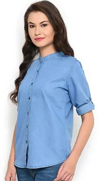 Stylish Fancy Denim Solid Regular Fit Shirt For Women-thumb3