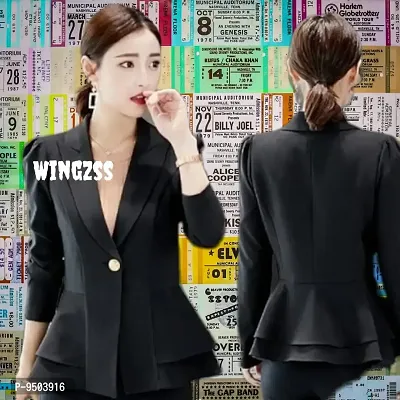Beautiful Black Cotton Blend Single-Breasted Blazer For Women-thumb0