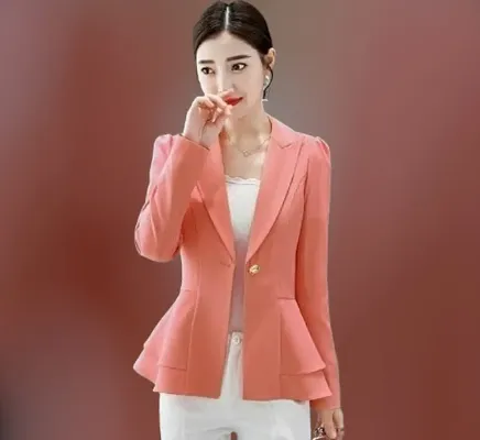 Beautiful Pink Cotton Blend Single-Breasted Blazer For Women