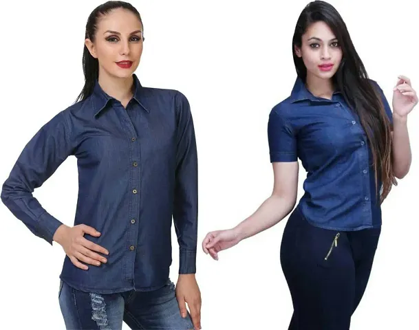 Stylish Fancy Roll- Up Sleeves Solid Regular Fit Shirt Combo For Women Pack Of 2