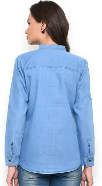 Stylish Fancy Denim Solid Regular Fit Shirt For Women-thumb1