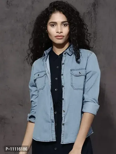 Elegant  Denim  Shirt For Women-thumb0