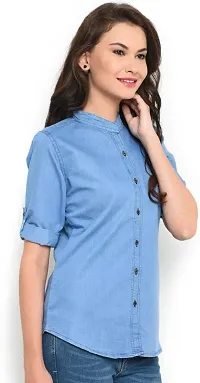 Stylish Fancy Denim Solid Regular Fit Shirt For Women-thumb2