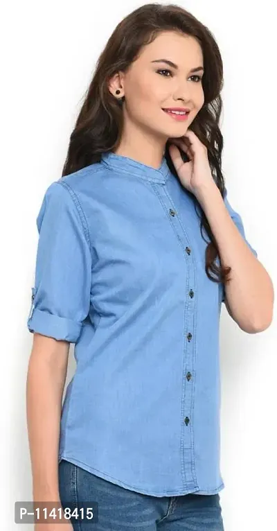 Stylish Fancy Denim Solid Regular Fit Shirt For Women-thumb3