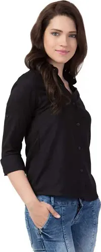 Stylish Fancy Roll- Up Sleeves Solid Rayon Regular Fit Shirt For Women-thumb3