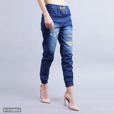 Stylish Denim Self Pattern Joggers for Women-thumb3