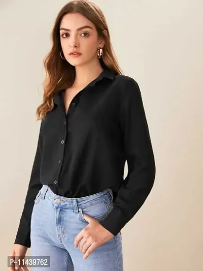 Stylish Fancy Roll- Up Sleeves Solid Rayon Regular Fit Shirt For Women