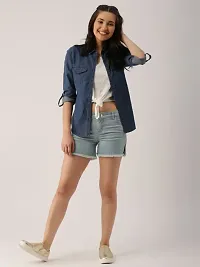 Stylish Fancy Denim Solid Regular Fit Shirt For Women-thumb2