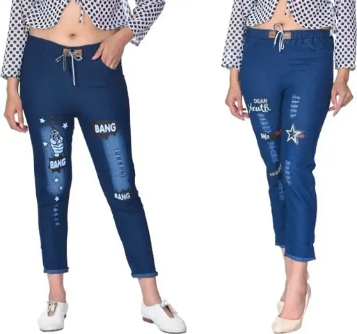 Trendy Printed Mid Rise Jeans Combo of 2