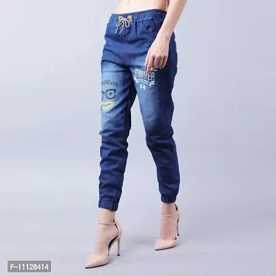 Stylish Denim Self Pattern Joggers for Women-thumb2